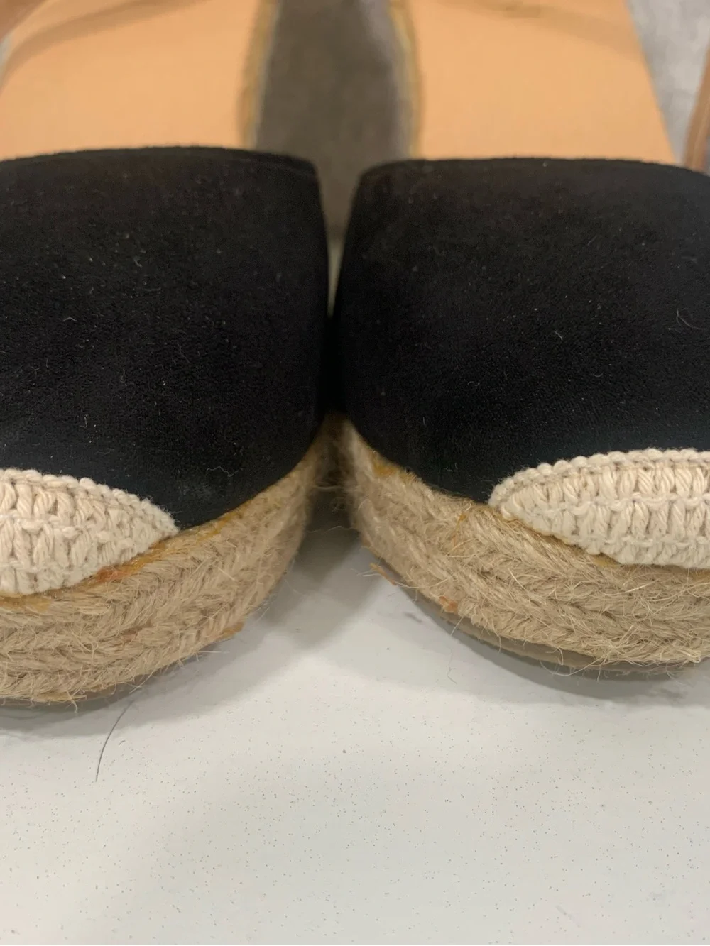 Refresh Black Espadrille Wedges with Tan Ankle Straps